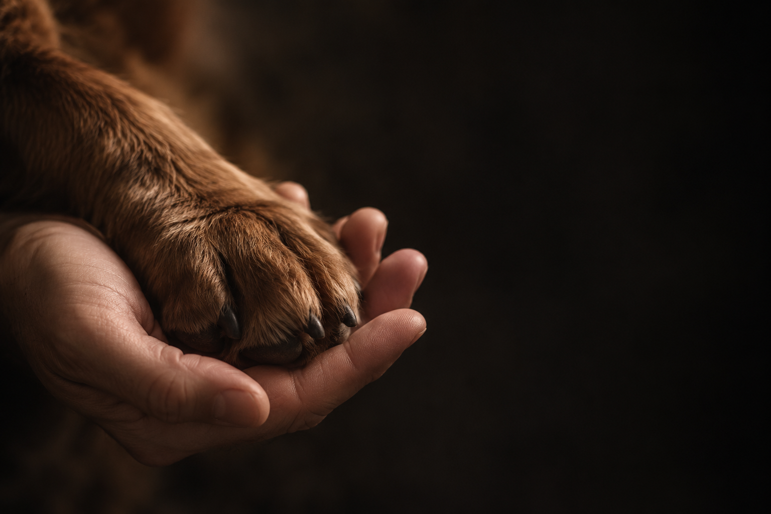 A dog's paw resting in a person's hand